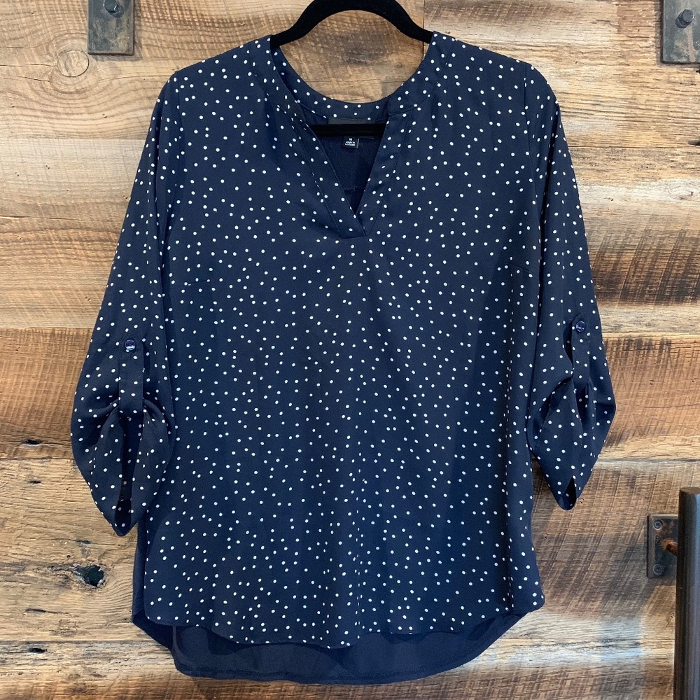EUC - Fortune + Ivy - Tulsa Polka Dot Blouse - Navy - M
